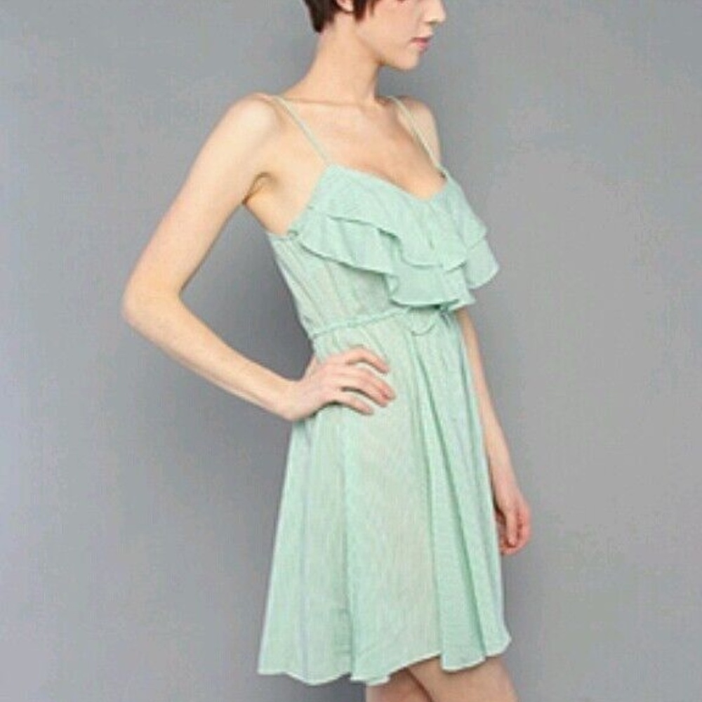 Free People The Flutter Away Green White Striped Dress